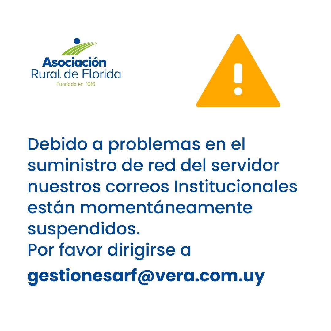 Asociación Rural de Florida experimenta problemas temporales con el correo institucional