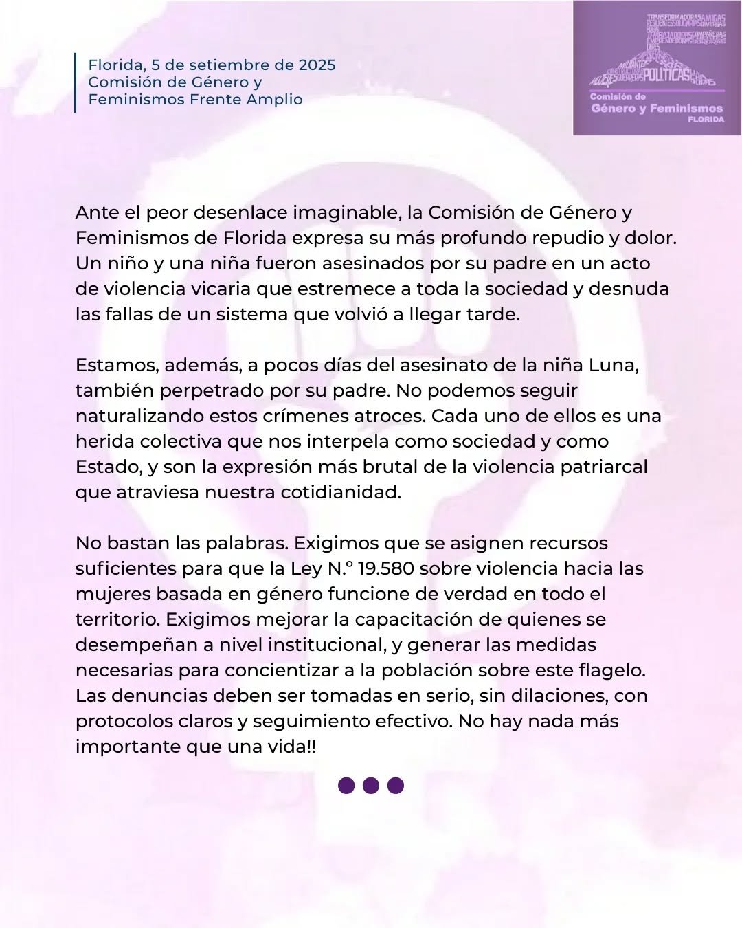 Frente Amplio Florida repudia crímenes de violencia y reclama acciones concretas