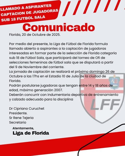 Convocatoria para jugadoras sub 18 de Fútbol Sala