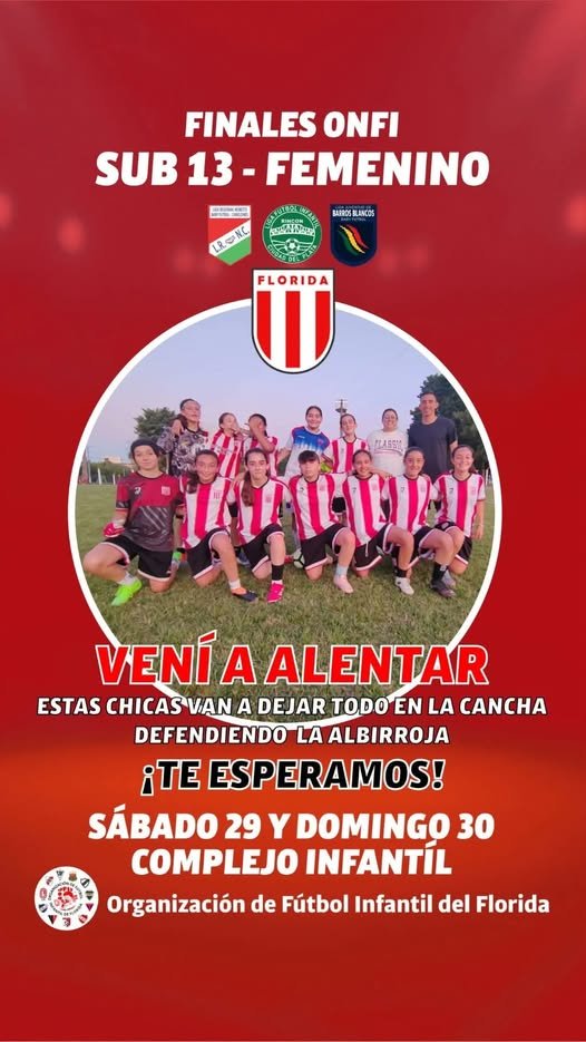 SUB 13 FEMENINO: FINALES DE ONFI: SÁBADO 29 Y DOMINGO 30 DE NOVIEMBRE EN EL COMPLEJO INFANTIL DE FLORIDA